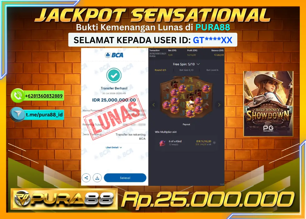 PURA88 JACKPOT WILD BOUNTY SHOWDOWN Rp 25.000.000,- LUNAS